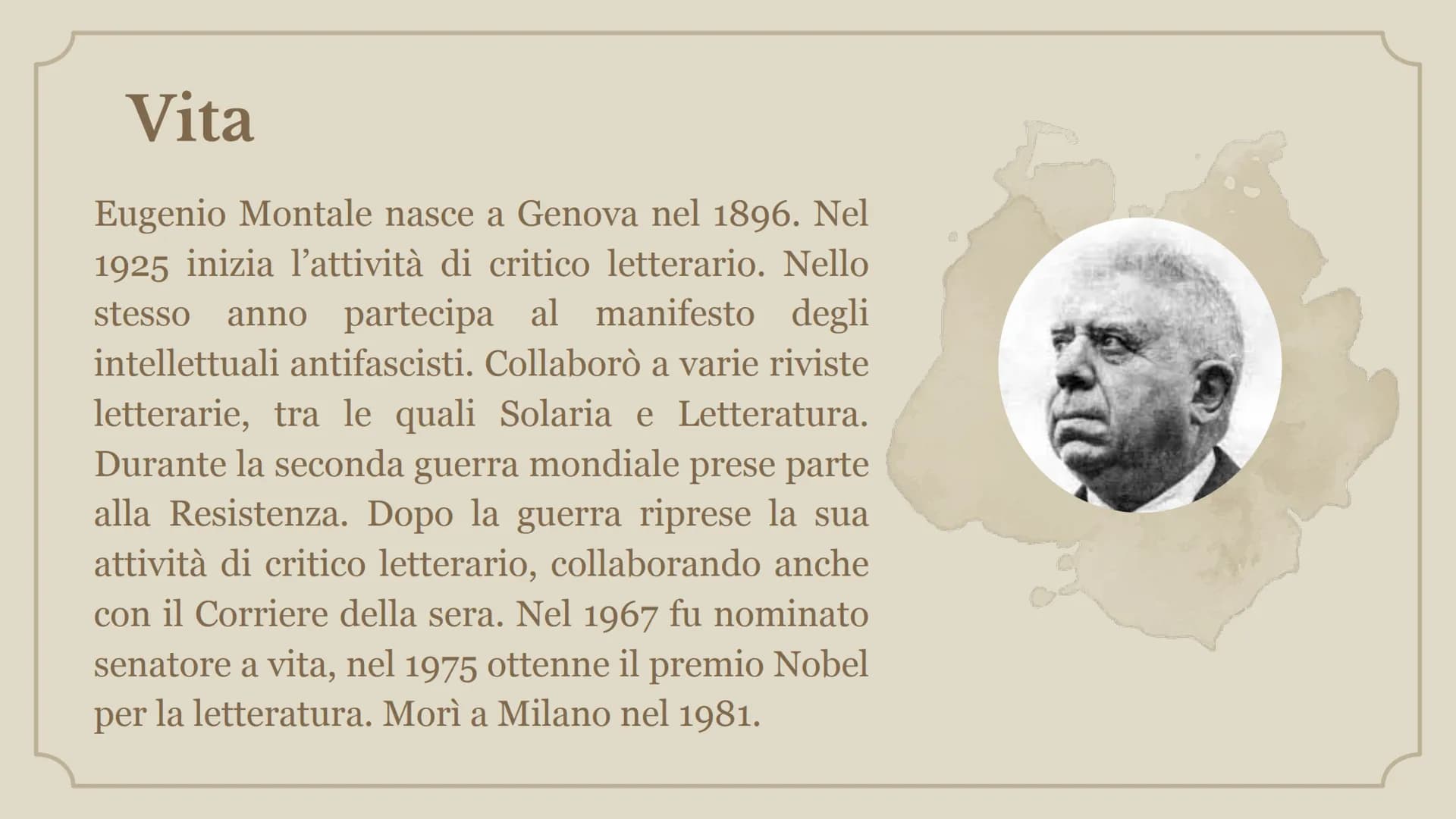 +
+
Letteratura:
vita, opere e
pensiero Autori
01. Giuseppe Ungaretti
02. Eugenio Montale
03. Umberto Saba
04. Salvatore Quasimodo 01
Giusep