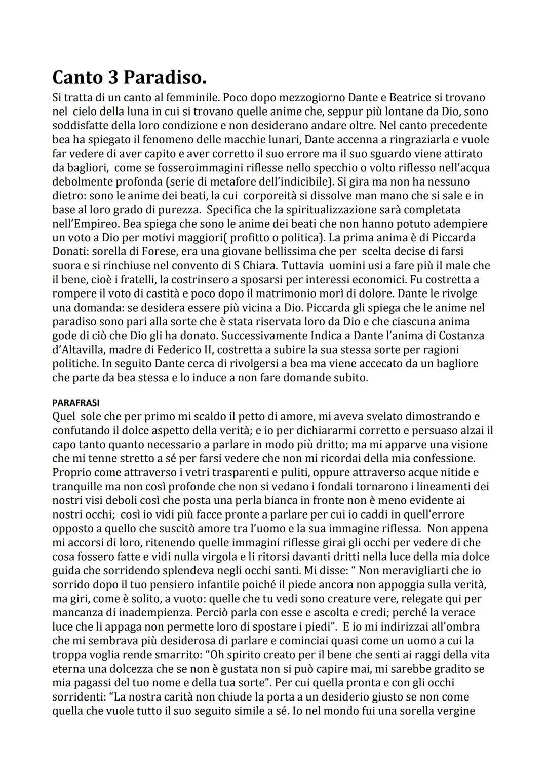 # Canto 3 Paradiso.

Si tratta di un canto al femminile. Poco dopo mezzogiorno Dante e Beatrice si trovano
nel cielo della luna in cui si tr