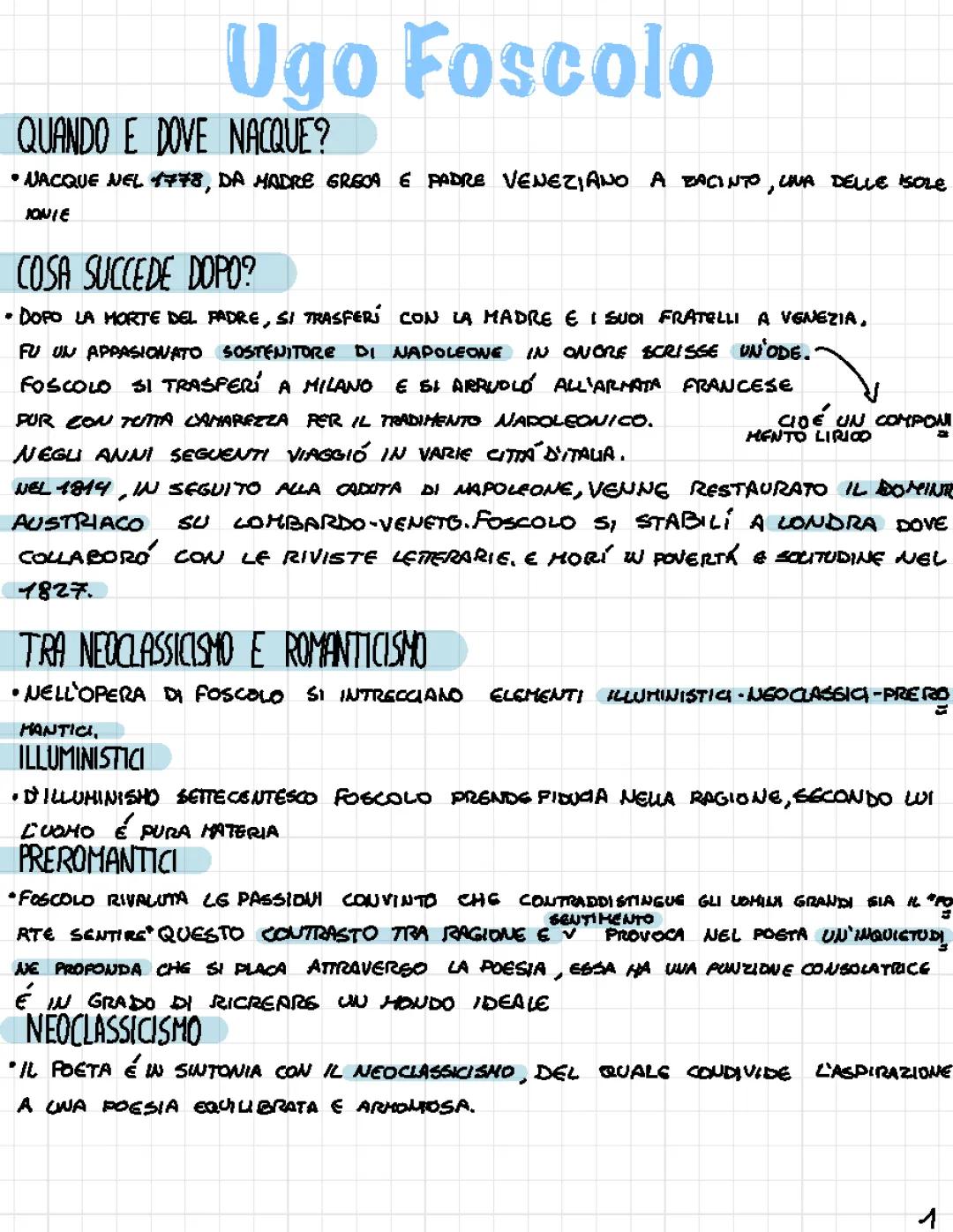 Ugo Foscolo: Vita e Opere Semplificato per la Terza Media