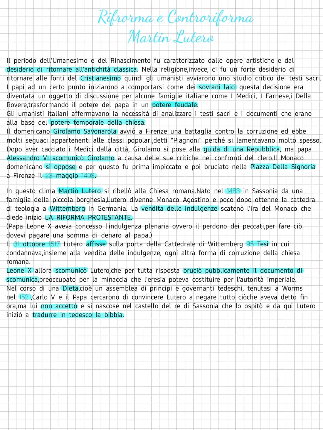 Rifrorma e Controriforma
Martin Lutero
Il periodo dell'Umanesimo e del Rinascimento fu caratterizzato dalle opere artistiche e dal
desiderio