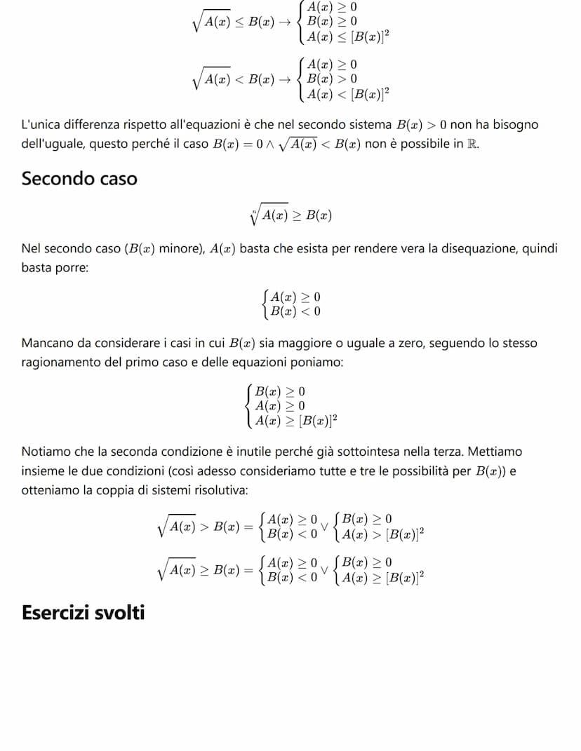 Equazioni irrazionali
Quando troviamo la forma:
A(x) = B(x)
abbiamo una radice (l'elemento irrazionale è appunto l'incognita nel radicando) 
