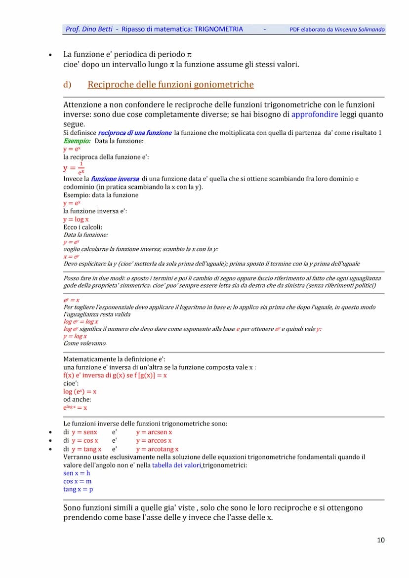 Prof. Dino Betti - Ripasso di matematica: TRIGNOMETRIA
Trigonometria
A.
Introduzione
La trigonometria e' una disciplina matematica piuttosto