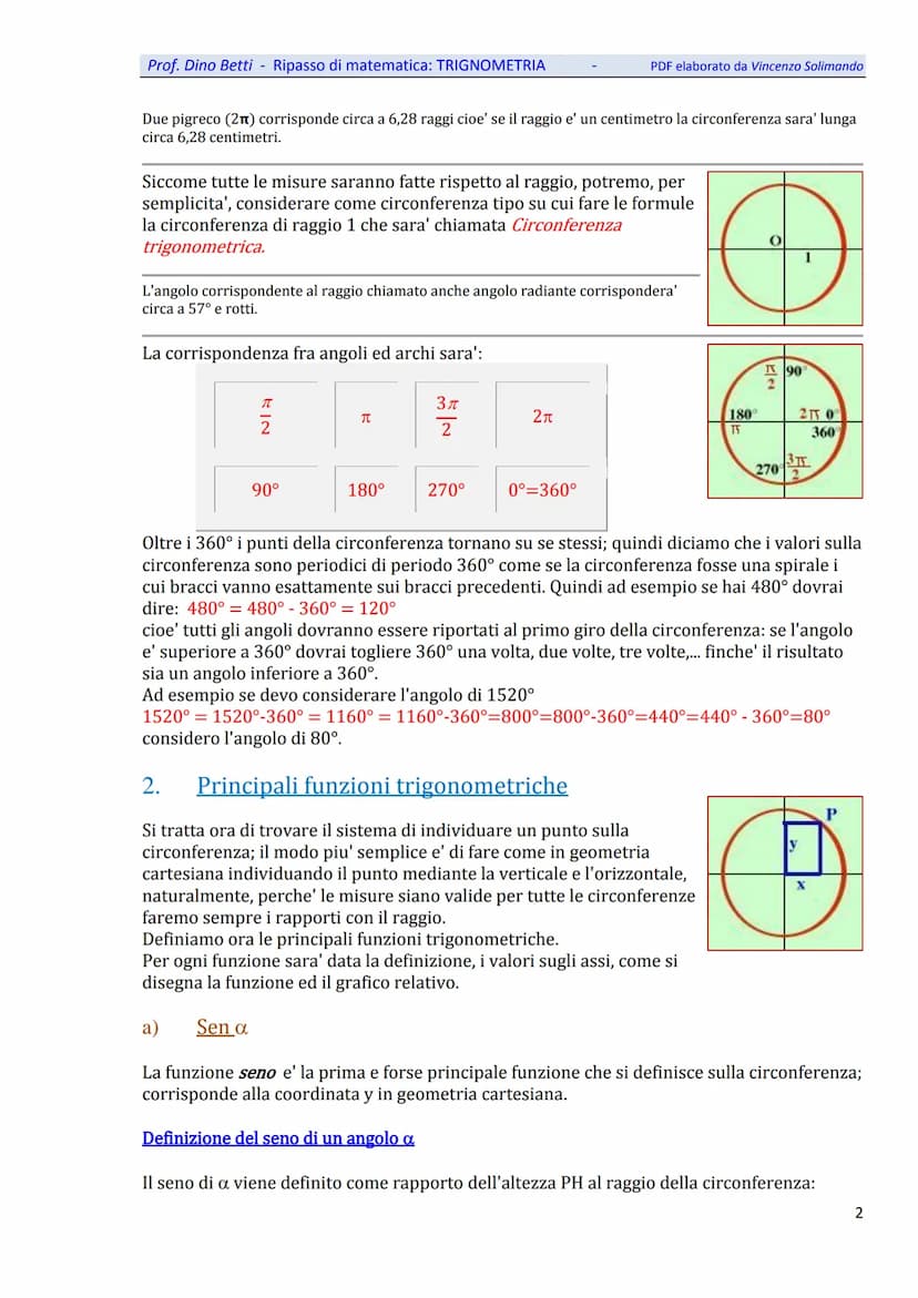 Prof. Dino Betti - Ripasso di matematica: TRIGNOMETRIA
Trigonometria
A.
Introduzione
La trigonometria e' una disciplina matematica piuttosto
