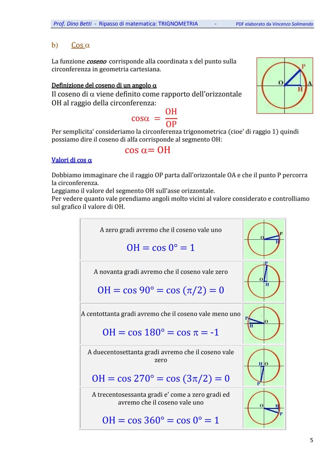 Prof. Dino Betti - Ripasso di matematica: TRIGNOMETRIA
Trigonometria
A.
Introduzione
La trigonometria e' una disciplina matematica piuttosto