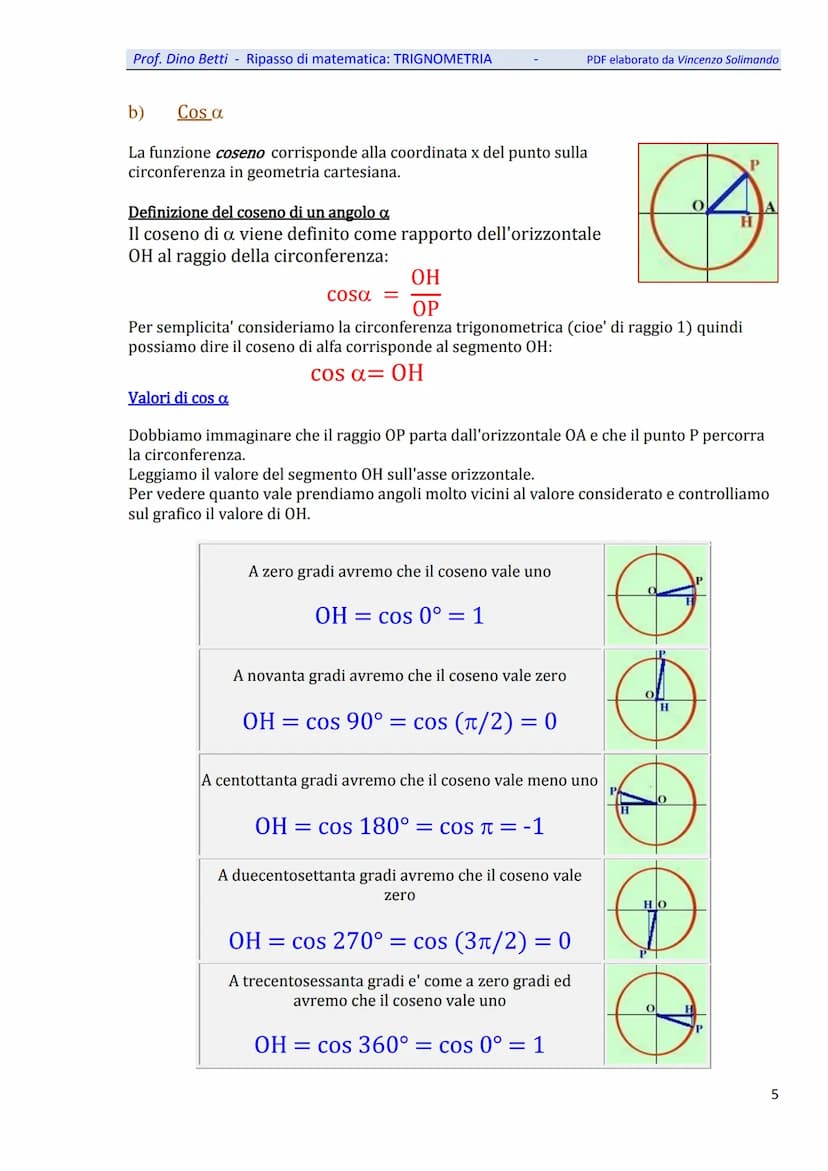 Prof. Dino Betti - Ripasso di matematica: TRIGNOMETRIA
Trigonometria
A.
Introduzione
La trigonometria e' una disciplina matematica piuttosto