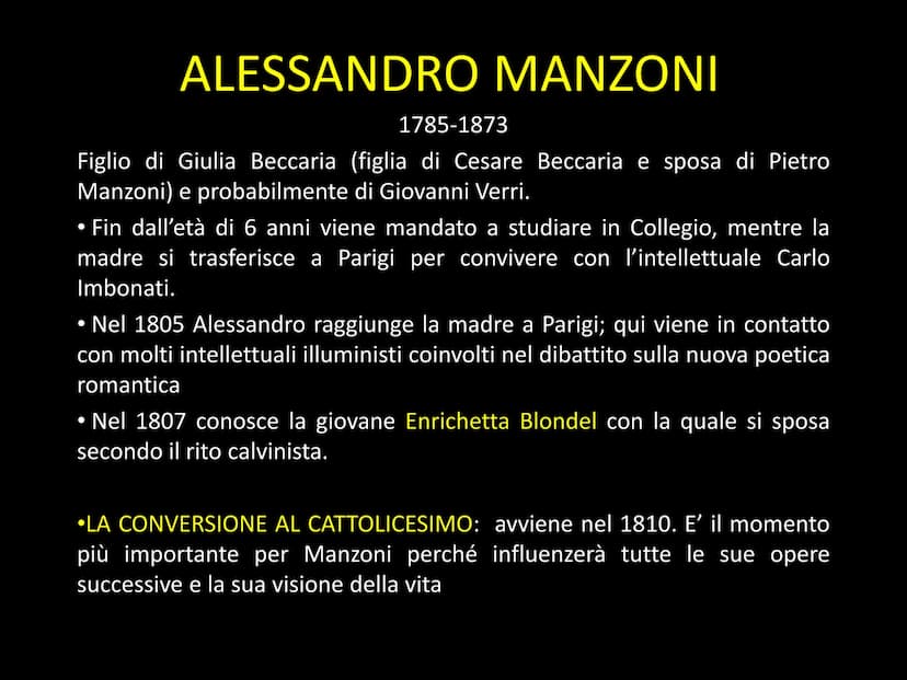  ALESSANDRO MANZONI
1785-1873
Figlio di Giulia Beccaria (figlia di Cesare Beccaria e sposa di Pietro
Manzoni) e probabilmente di Giovanni Ve