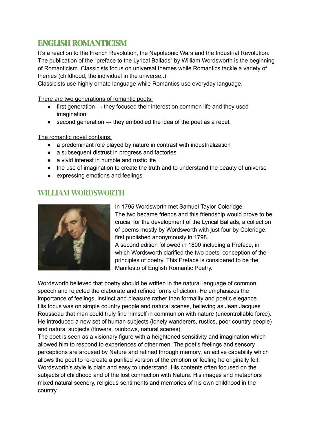 # ENGLISH ROMANTICISM

It's a reaction to the French Revolution, the Napoleonic Wars and the Industrial Revolution.
The publication of the "