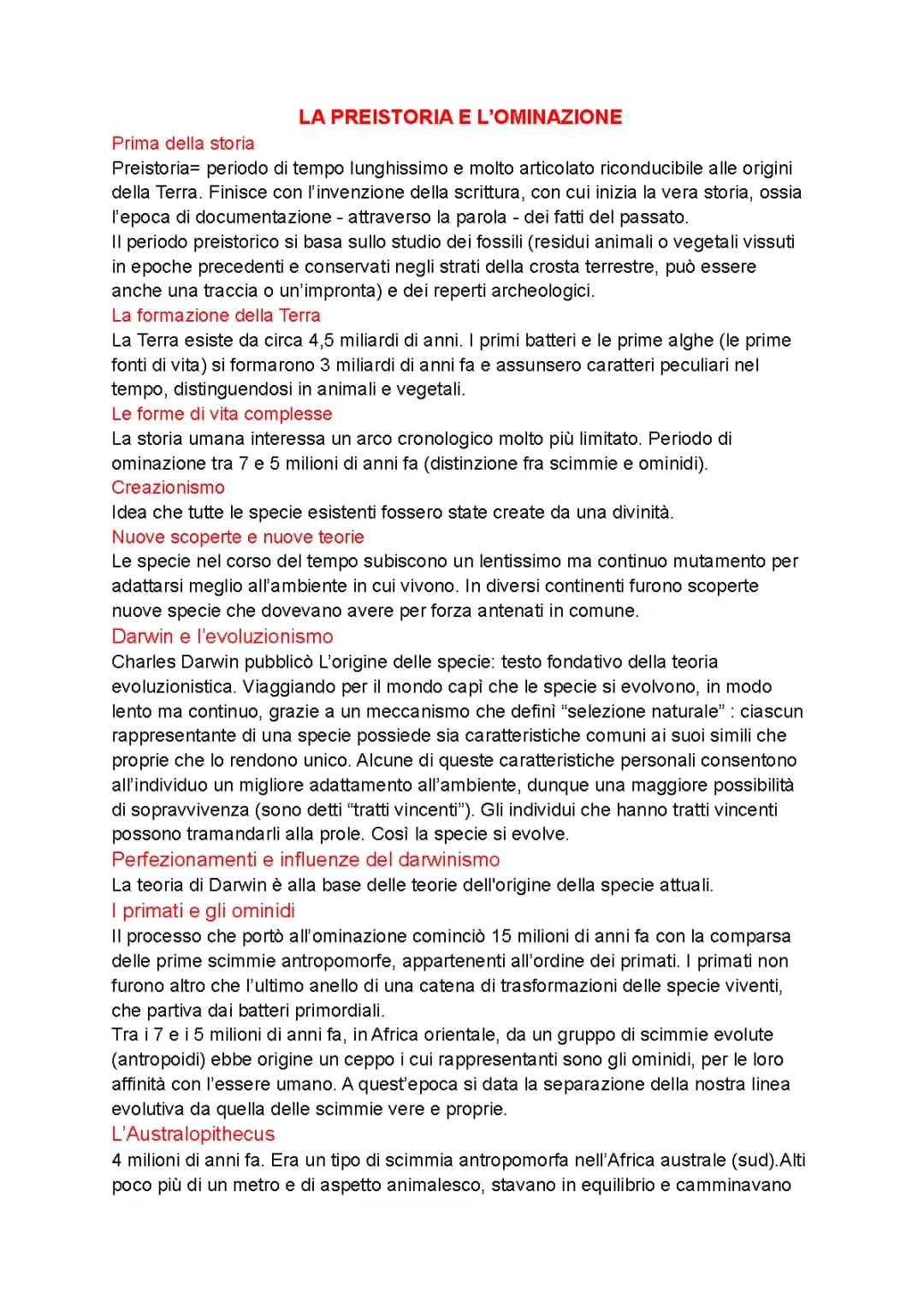 PREISTORIA E OMINAZIONE