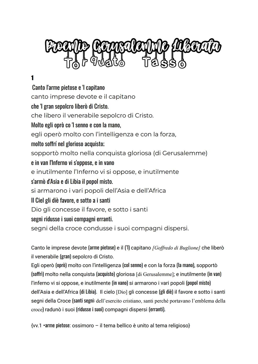 Preçtic Cansalayyyye Libera
torquato Tasso
1
Canto l'arme pietose e 'l capitano
canto imprese devote e il capitano
che 'l gran sepolcro libe
