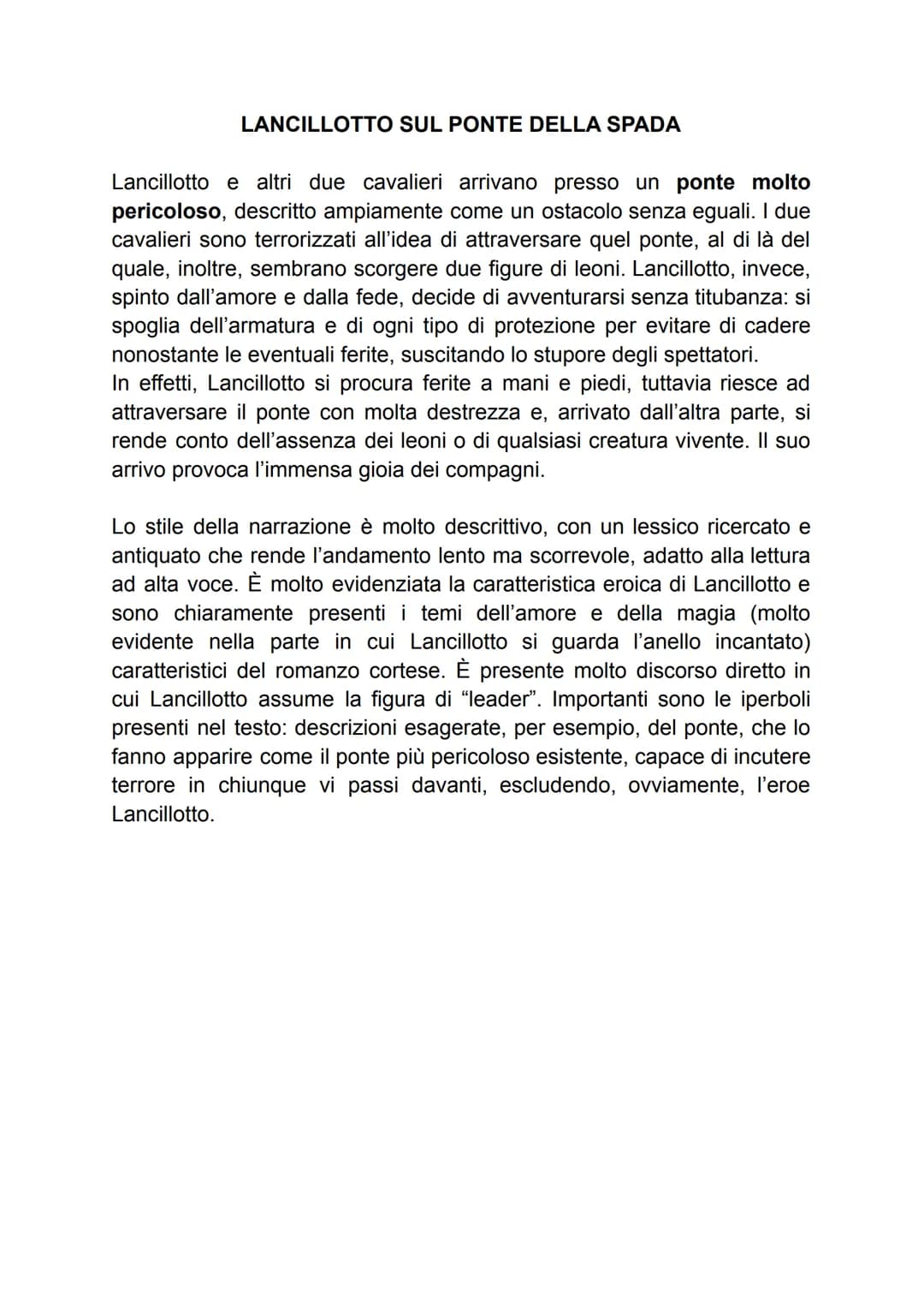 LANCILLOTTO SUL PONTE DELLA SPADA
Lancillotto e altri due cavalieri arrivano presso un ponte molto
pericoloso, descritto ampiamente come un 