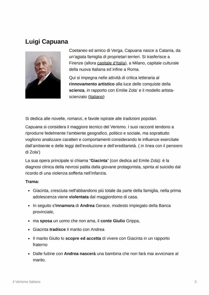 Il Verismo Italiano
E
Tags
Capuana Conseguenza unificazione Italia Giacinta
Verismo
Dopo l'unificazione politica dell'Italia (storia), emerg