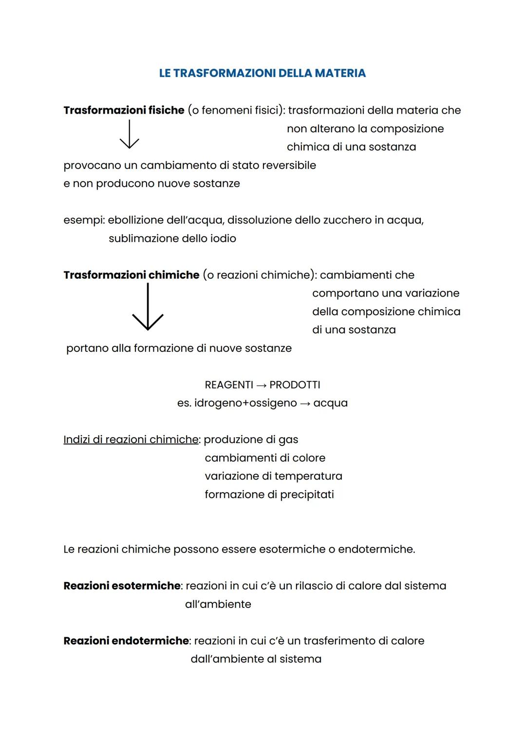 LE TRASFORMAZIONI DELLA MATERIA
Trasformazioni fisiche (o fenomeni fisici): trasformazioni della materia che
non alterano la composizione
ch