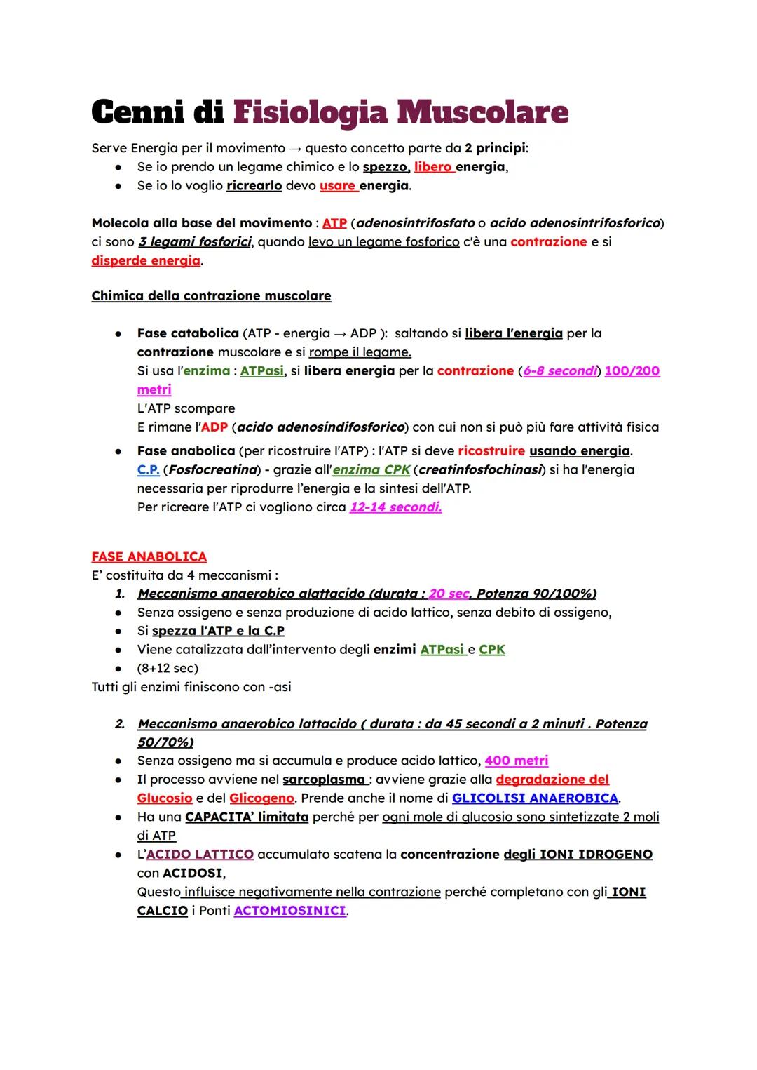Cenni di Fisiologia Muscolare
Serve Energia per il movimento questo concetto parte da 2 principi:
Se io prendo un legame chimico e lo spezzo