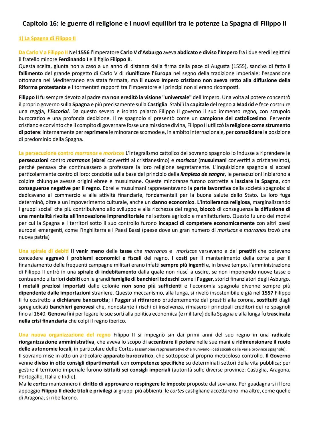 # Capitolo 16: le guerre di religione e i nuovi equilibri tra le potenze La Spagna di Filippo II

1) La Spagna di Filippo II

Da Carlo V a F