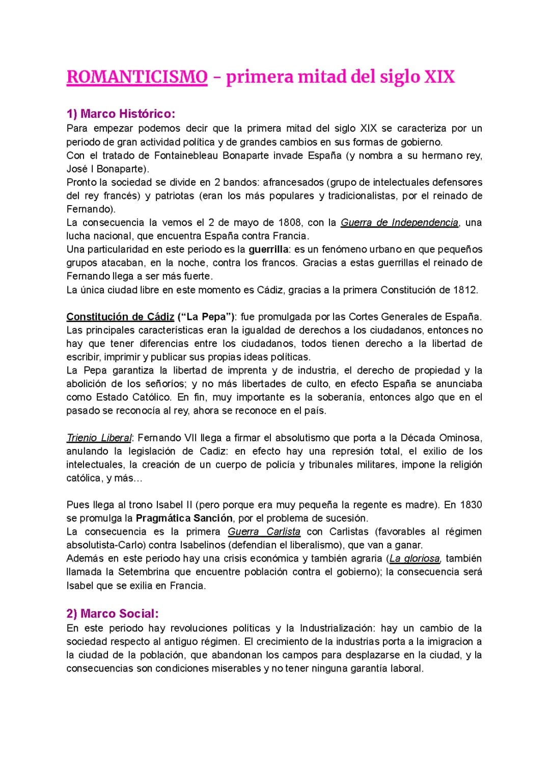 Todo sobre el Romanticismo español y la Constitución de Cádiz