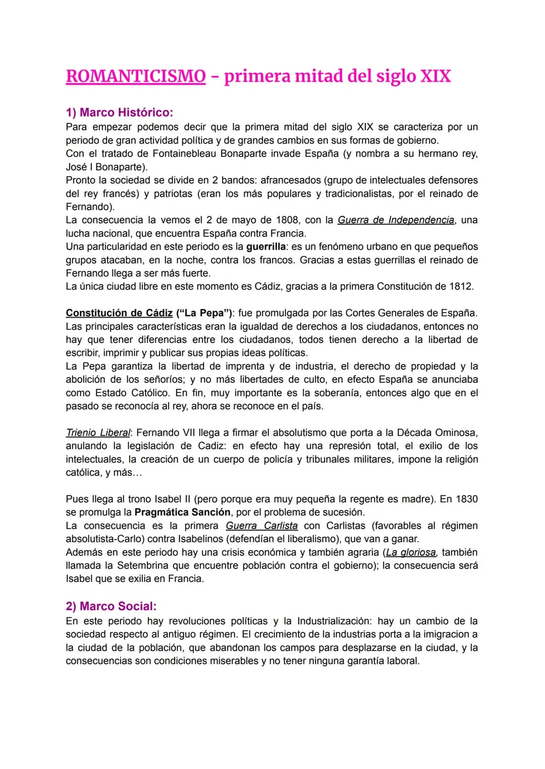 ROMANTICISMO - primera mitad del siglo XIX
1) Marco Histórico:
Para empezar podemos decir que la primera mitad del siglo XIX se caracteriza 