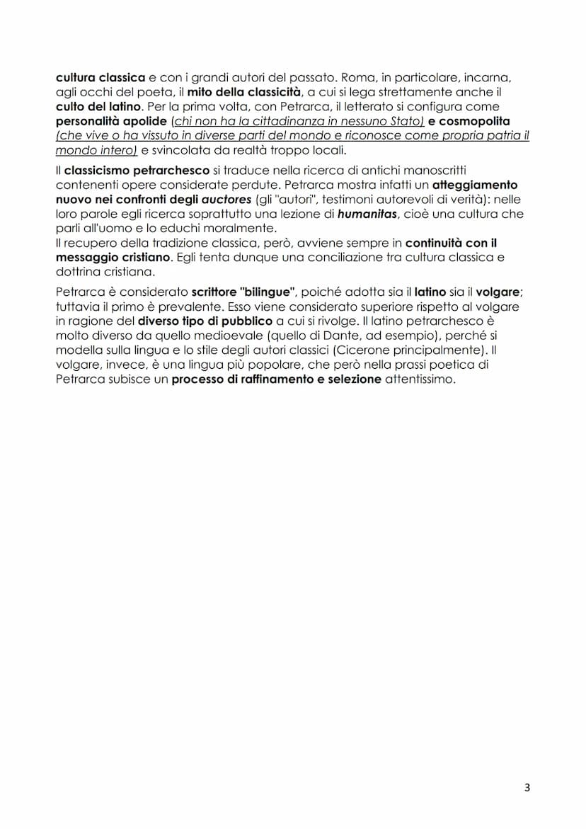 Petrarca
1. La vita
Gli studi e la formazione
Francesco Petrarca nasce ad Arezzo nel 1304. É il figlio di Ser Petracco, un notaio
fiorentino