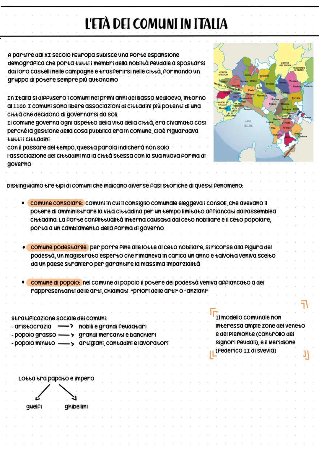 L'ETÀ DEI COMUNI IN ITALIA
A partire dal XI secolo l'Europa subisce una forte espansione
demografica che porta tutti i membri della nobiltà 