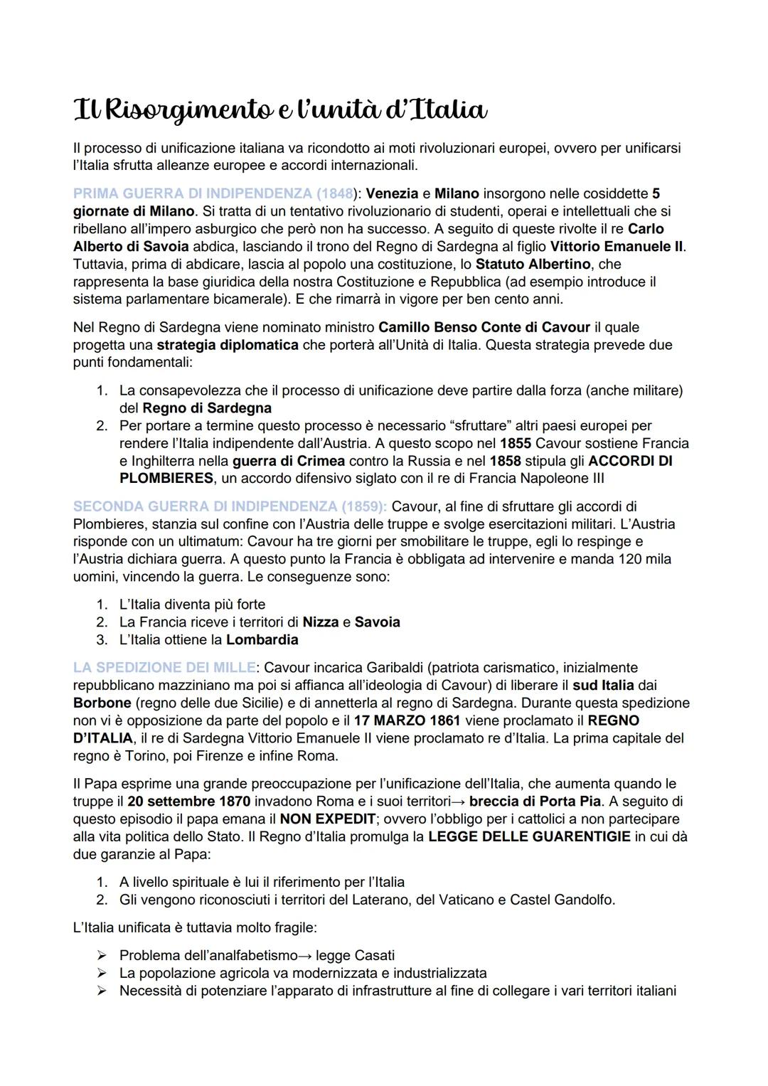 # Il Risorgimento e l'unità d'Italia

Il processo di unificazione italiana va ricondotto ai moti rivoluzionari europei, ovvero per unificars