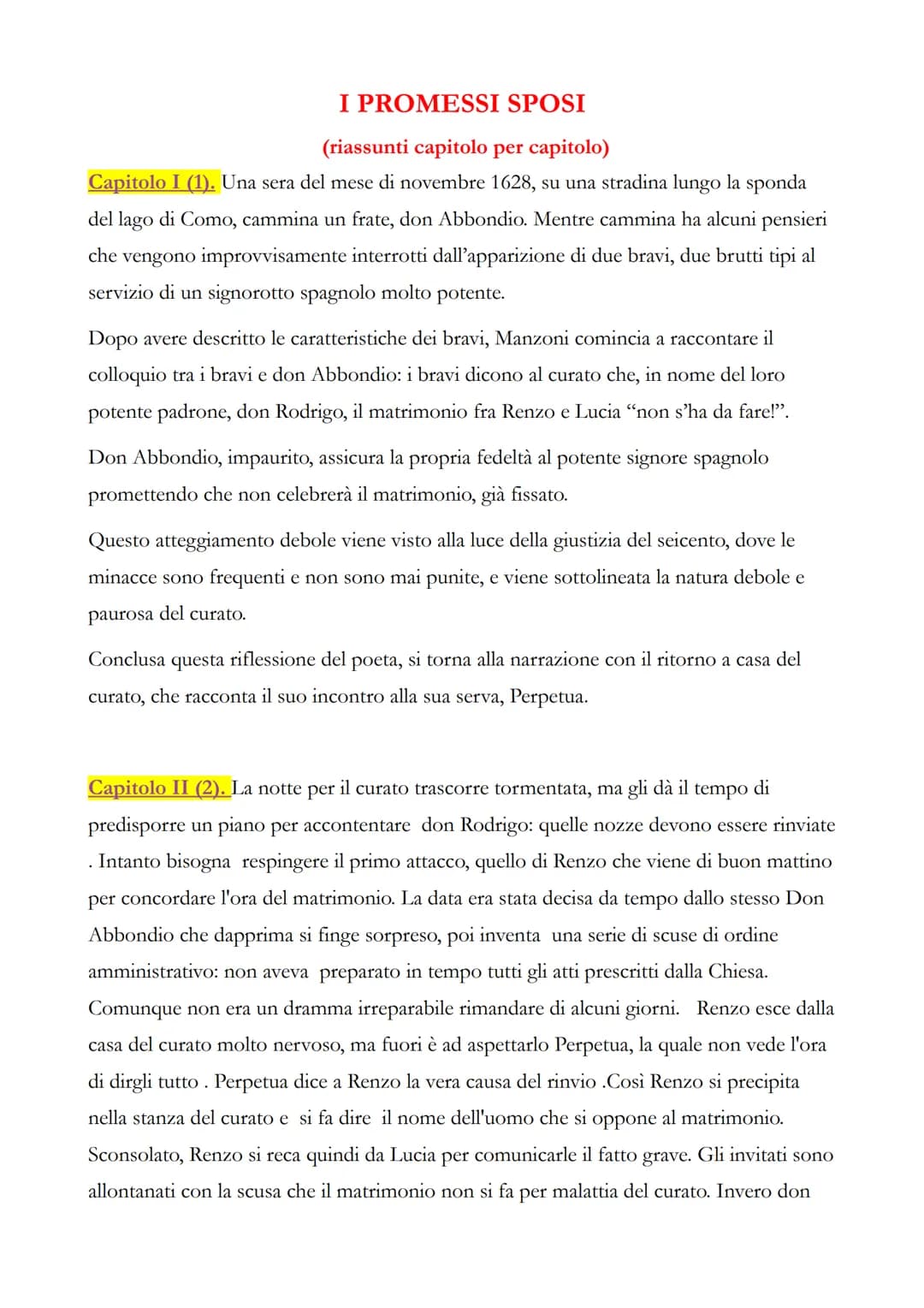 I PROMESSI SPOSI
(riassunti capitolo per capitolo)
Capitolo I (1). Una sera del mese di novembre 1628, su una stradina lungo la sponda
del l