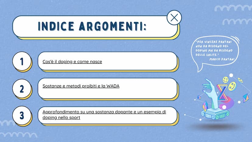 +
Eleonora Sassi
IL DOPING
Nello sport
A
kumbukumbu +
Eleonora Sassi
IL DOPING
Nello sport
A
kumbukumbu 1
2
3
mm
INDICE ARGOMENTI:
Cos'è il 