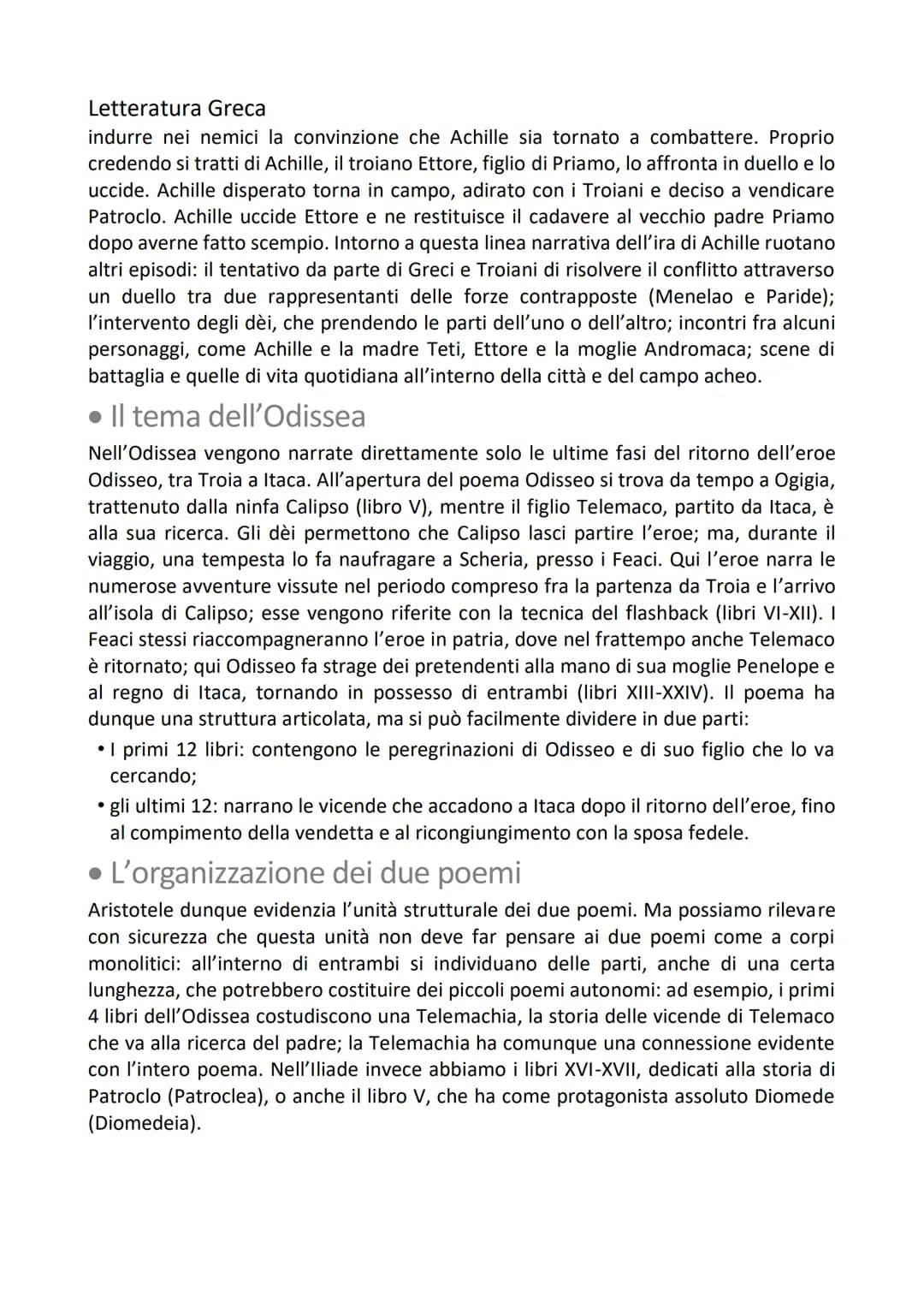 Letteratura Greca
Omero
1. Iliade e Odissea: ciò che resta dell'epica
arcaica
Fra i numerosi canti che la civiltà greca dell'età arcaica dov