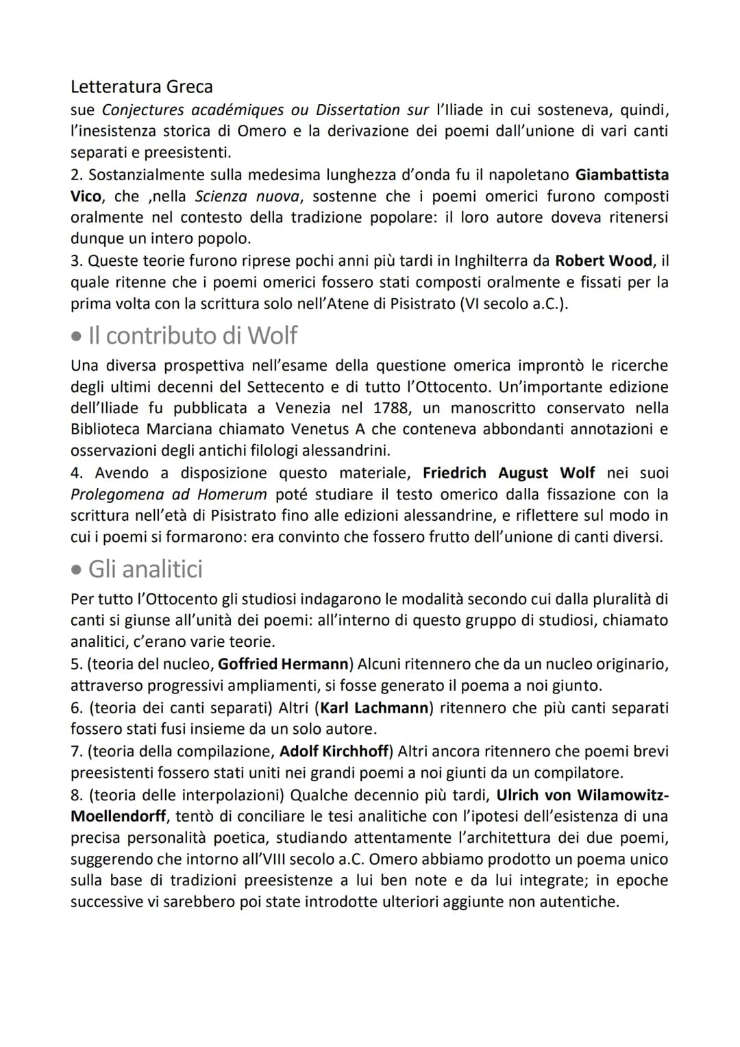 Letteratura Greca
Omero
1. Iliade e Odissea: ciò che resta dell'epica
arcaica
Fra i numerosi canti che la civiltà greca dell'età arcaica dov