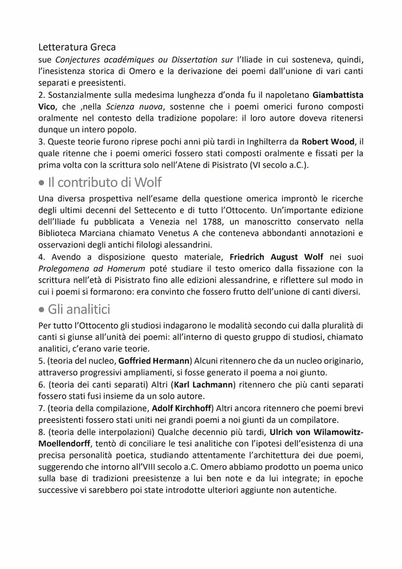 Letteratura Greca
Omero
1. Iliade e Odissea: ciò che resta dell'epica
arcaica
Fra i numerosi canti che la civiltà greca dell'età arcaica dov