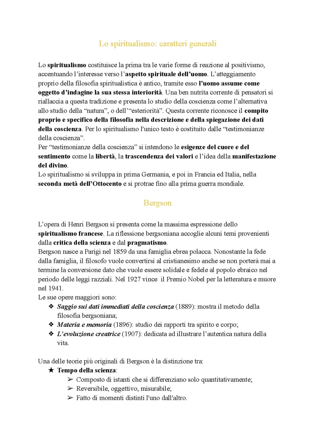 Lo spiritualismo e Bergson