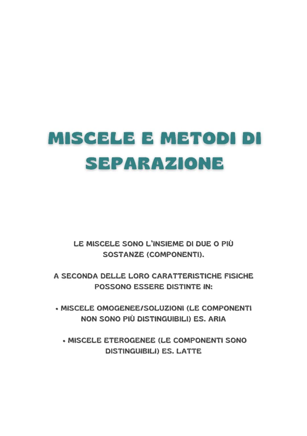 metodi di separazione delle miscele
