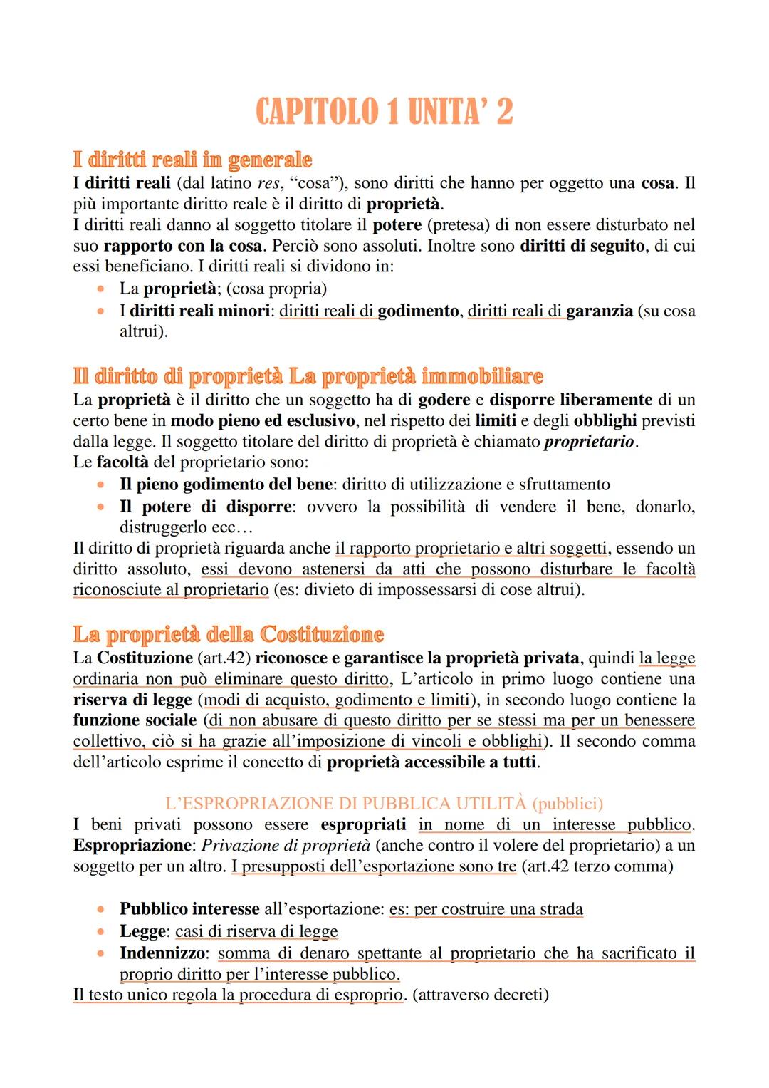 # CAPITOLO 1 UNITA' 2

I diritti reali in generale

I diritti reali (dal latino res, "cosa"), sono diritti che hanno per oggetto una cosa. I