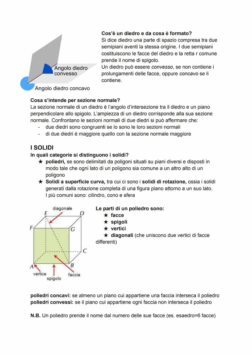 VERIFICA DI GEOMETRIA
Cos'è una figura solida?
È una figura geometrica caratterizzata dal fatto che il suo ambiente è lo spazio e
possiede p