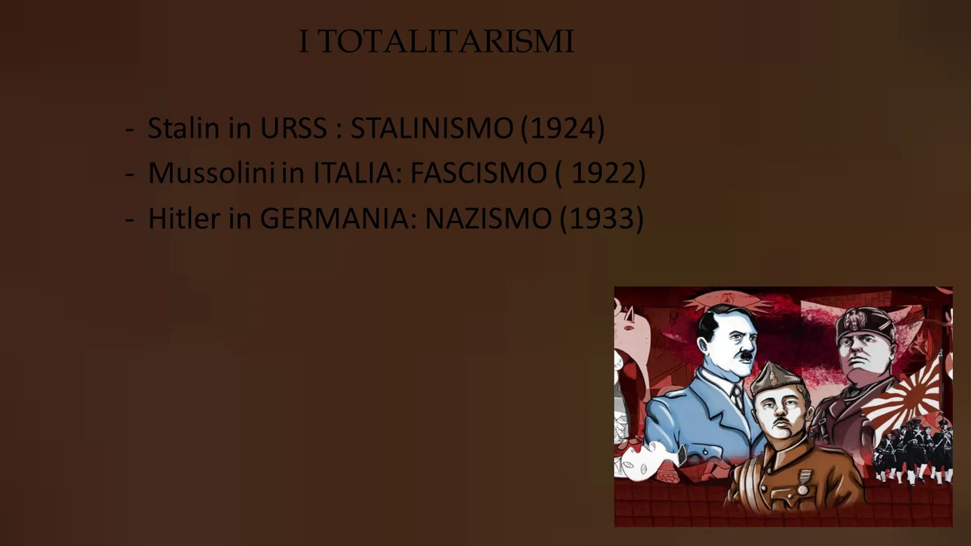 Ⓒ
S
TOTALITARISMO TOTALITARISMO
Il totalitarismo è un "sistema
politico autoritario in cui tutti i
poteri sono concentrati in un unico
parti