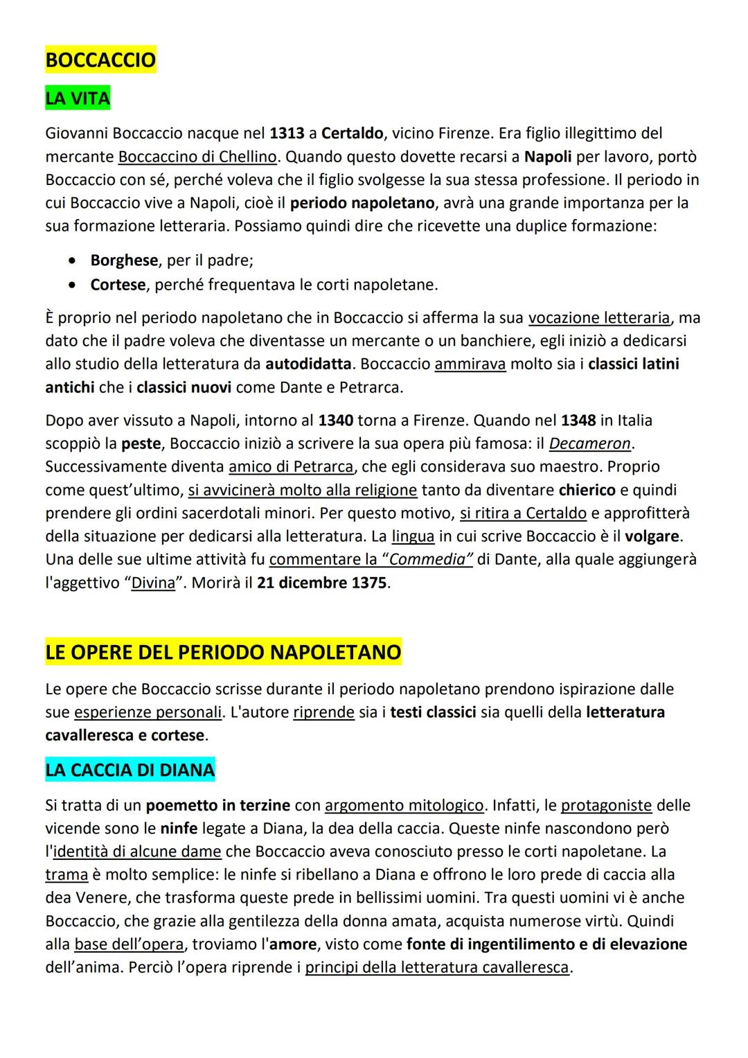 # BOCCACCIO

LA VITA

Giovanni Boccaccio nacque nel 1313 a Certaldo, vicino Firenze. Era figlio illegittimo del
mercante Boccaccino di Chell