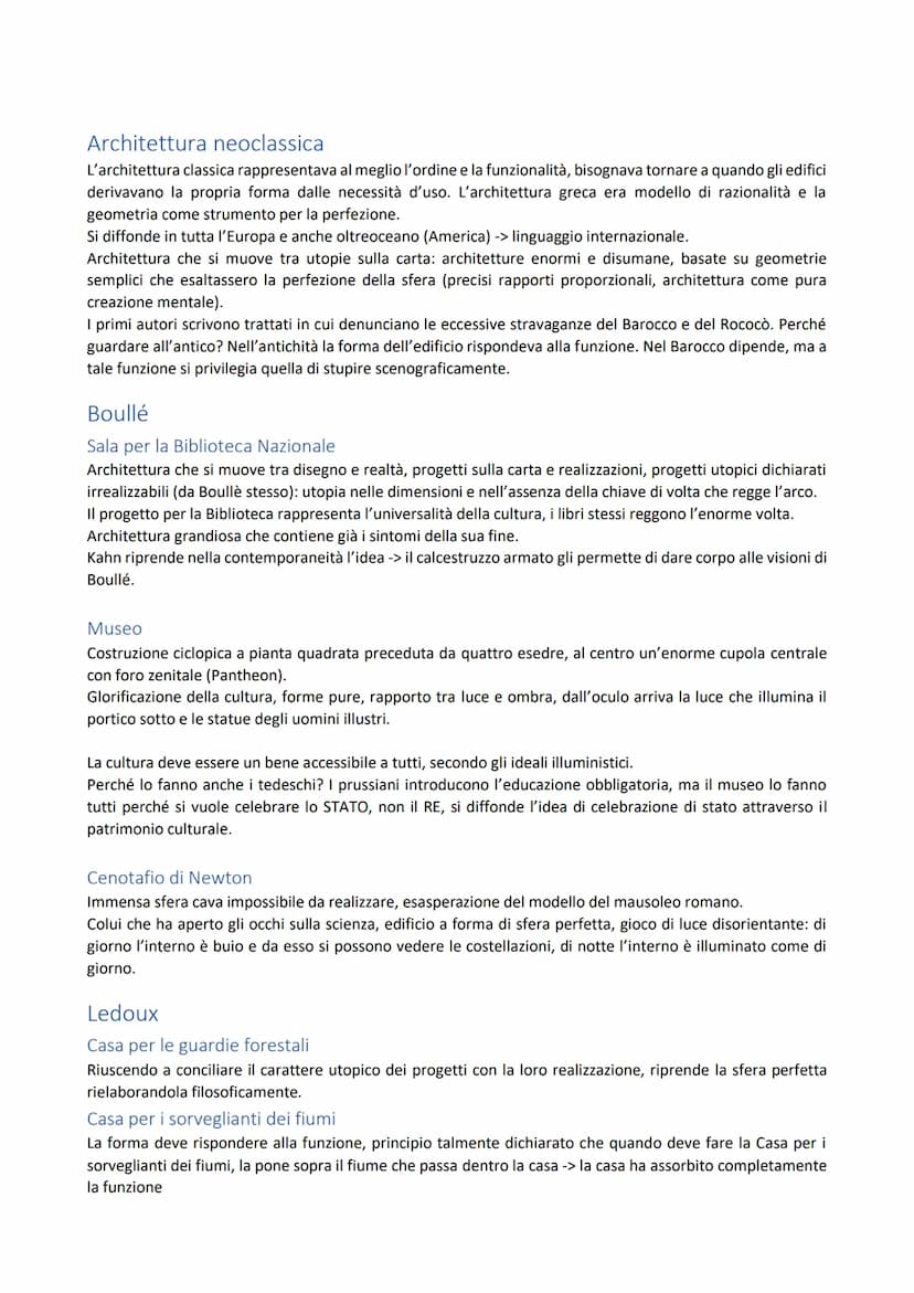 Architettura neoclassica
L'architettura classica rappresentava al meglio l'ordine e la funzionalità, bisognava tornare a quando gli edifici
