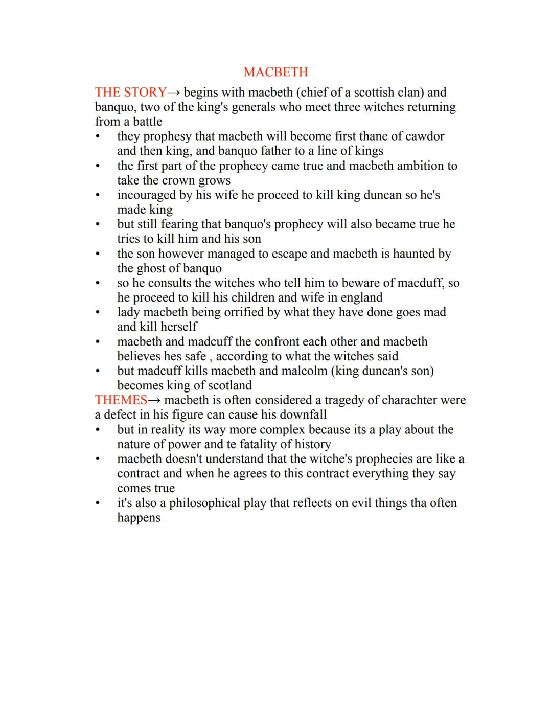 
<h2 id="thestory">The Story</h2>
<p>The story of Macbeth begins with Macbeth, the chief of a Scottish clan, and Banquo, two of the king's g
