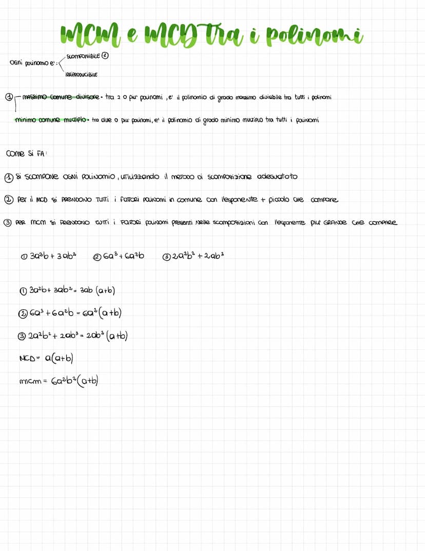SCOMPOSIZIONI
I polinomi
RACCOGUMENTO TOTALE = Raccolgo cio` are e' in comune tra tutti i farrori
A·B+A·C = A (B+C)
60³-9a²b+3q² = 30² (2a +