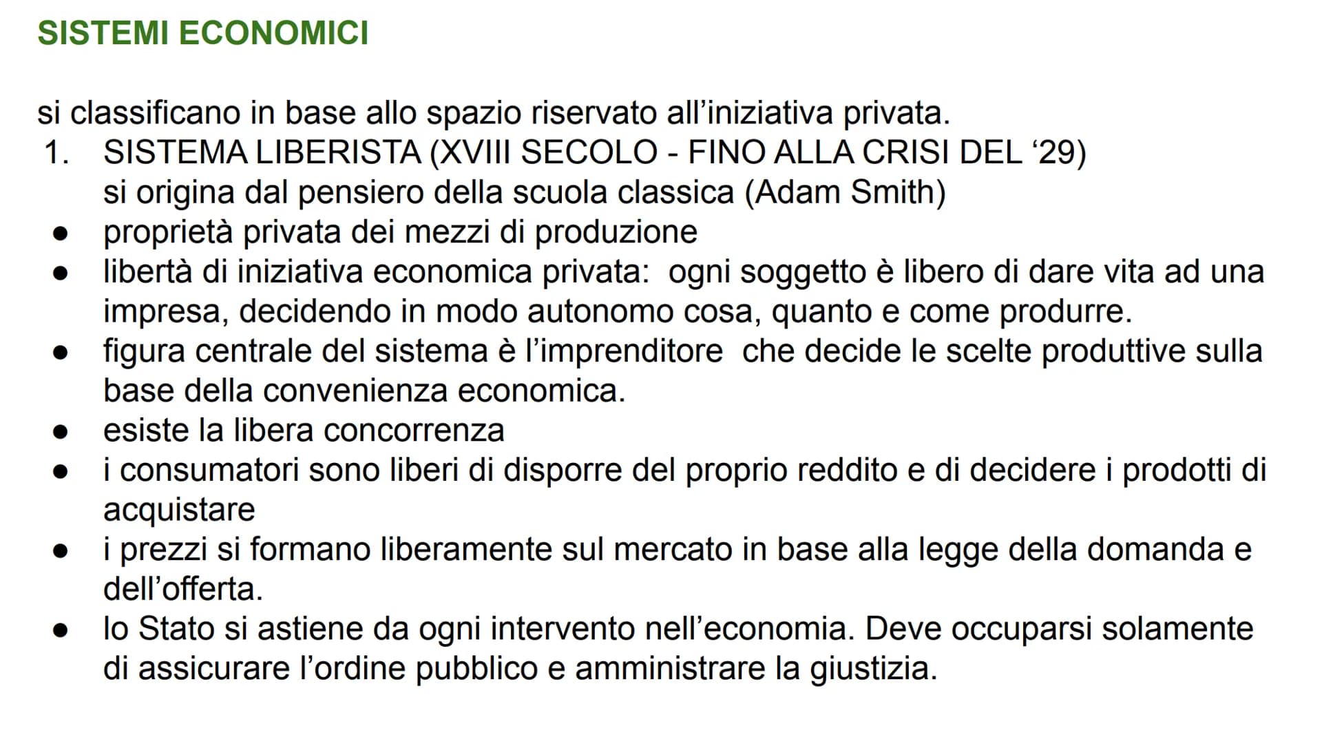 
<p>I sistemi economici si classificano in base allo spazio riservato all'iniziativa privata.</p>
<h2 id="sistemaliberistaxviiisecolofinoall