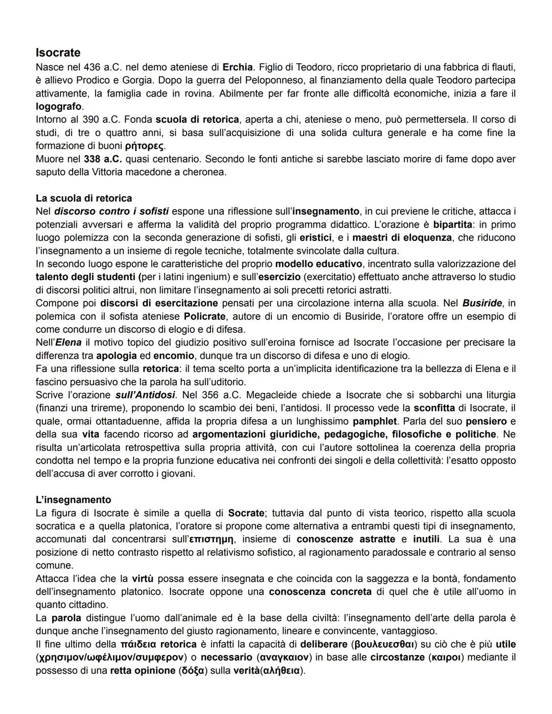 Isocrate
Nasce nel 436 a.C. nel demo ateniese di Erchia. Figlio di Teodoro, ricco proprietario di una fabbrica di flauti,
è allievo Prodico 