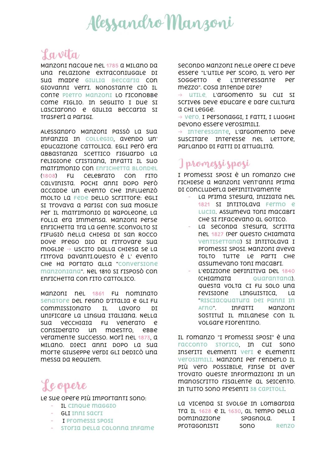 Alessandro Manzoni
La vita
Manzoni nacque nel 1785 a MILANO DA
una relazione extraconiuGaLe DI
sua madre GIULIA Bессaria con
GIOVannI verrI.