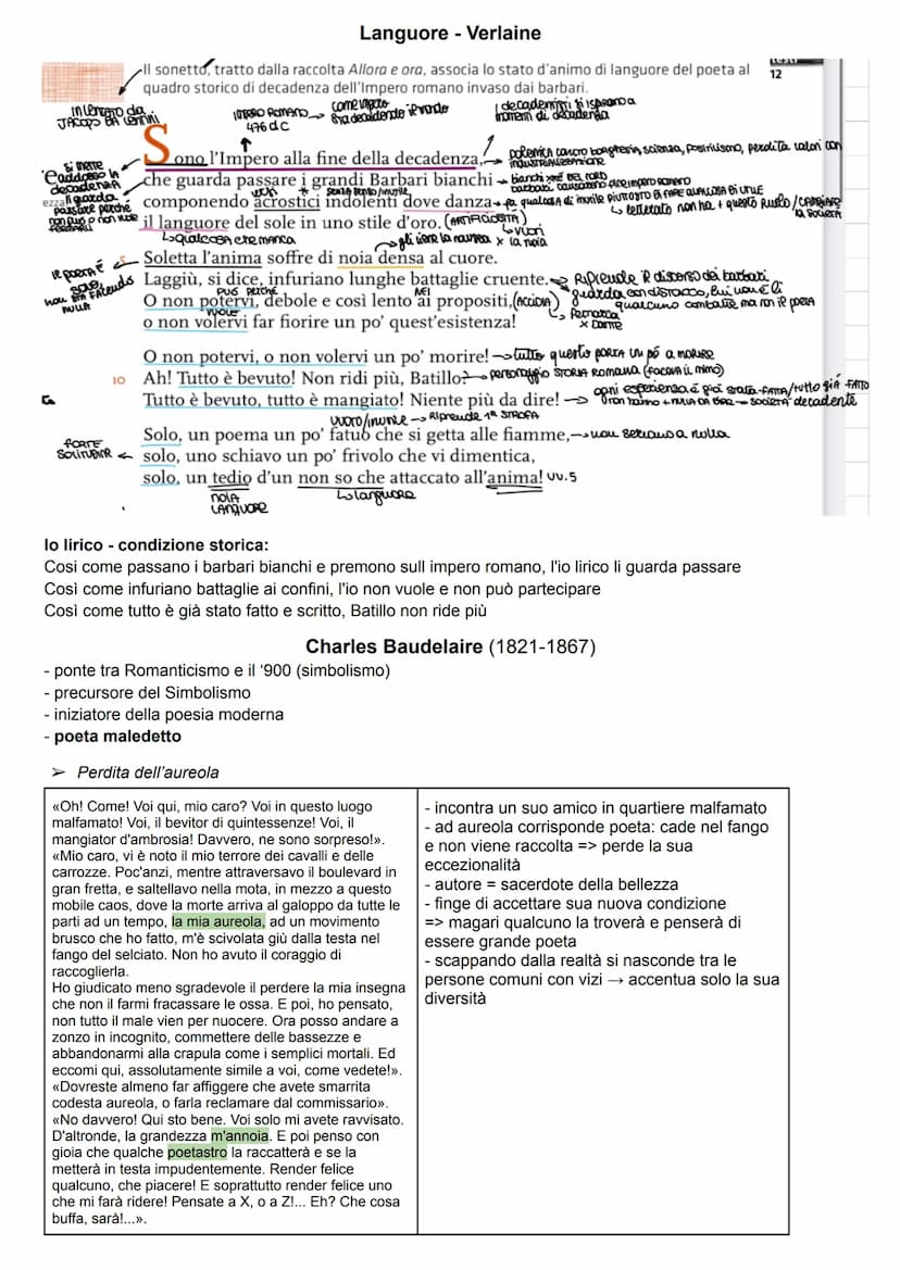 Decadentismo (1860-1900)
→ corrente letteraria → da Romanticismo, riprende tendenze più estreme (no vera scuola→ autori # tra loro)
→ unisce