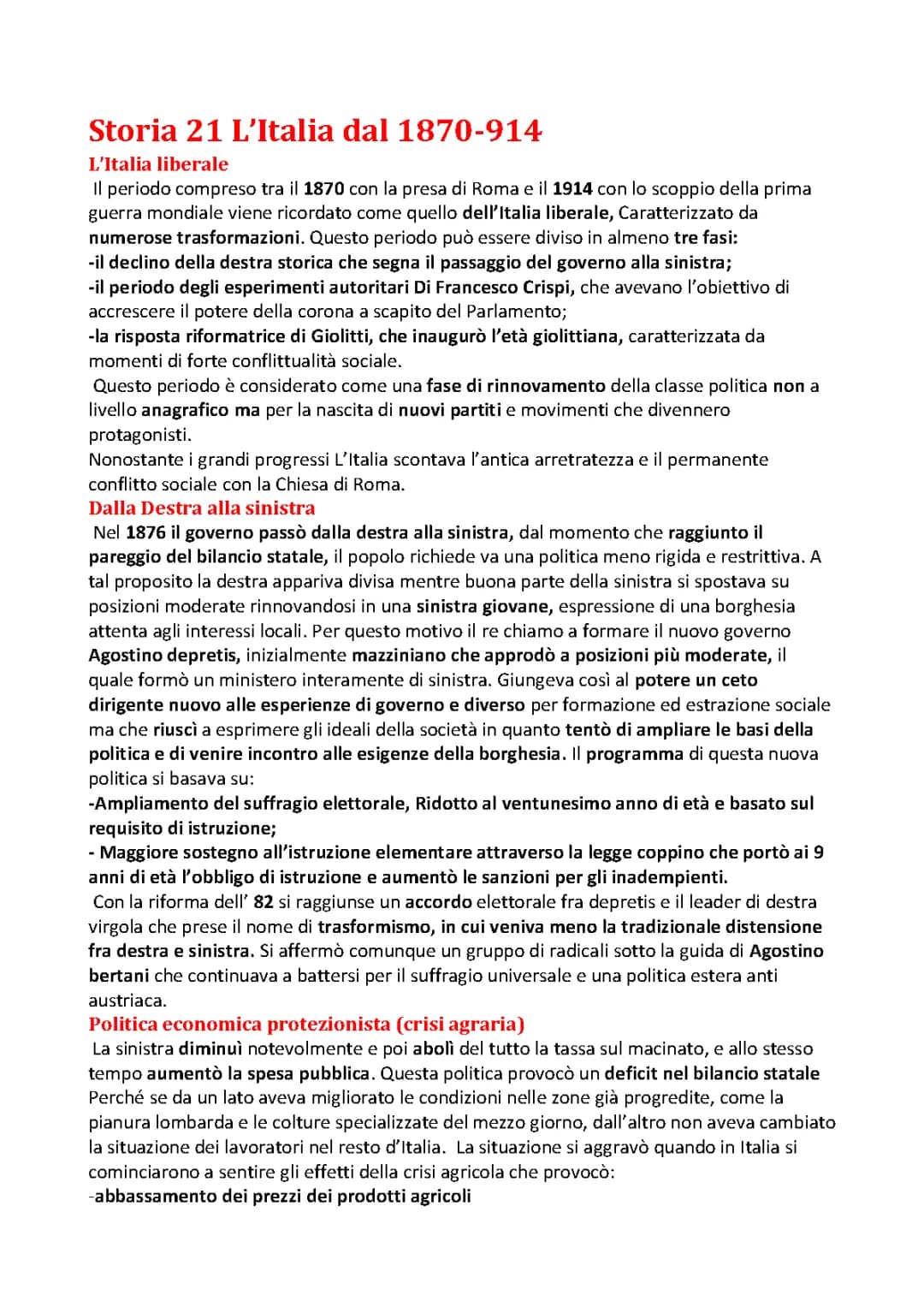storia: il periodo dal 1870-1914