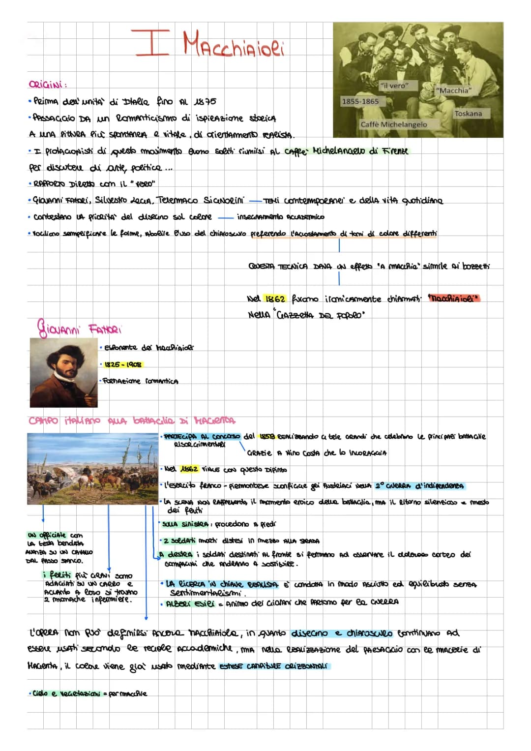 I macchiaioli: campo italiano alla battaglia di Magenta, La rotonda dei bagni palmieri, lancieri a cavallo, pergolato, la sala delle agitate al Bonifacio di Firenze 