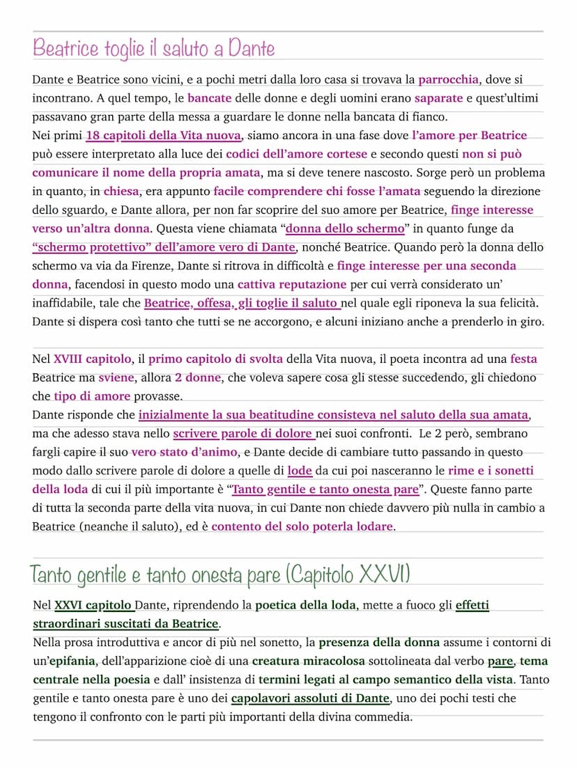 Vita nuova
La vita nuova di Dante, è un opera mista di prosa e versi, si tratta quindi di un "prosimetro"
ed è centrata completamente su Bea