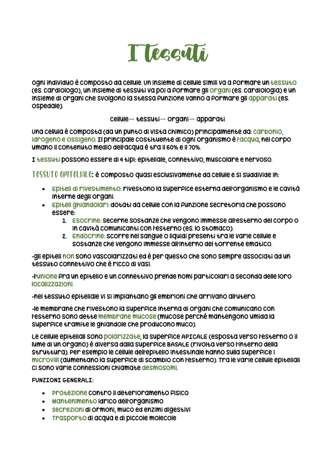 Itessuti
ogni individuo è composto da cellule. un insieme di cellule simili va a formare un tessuto
(es. cardiologo), un insieme di tessuti 