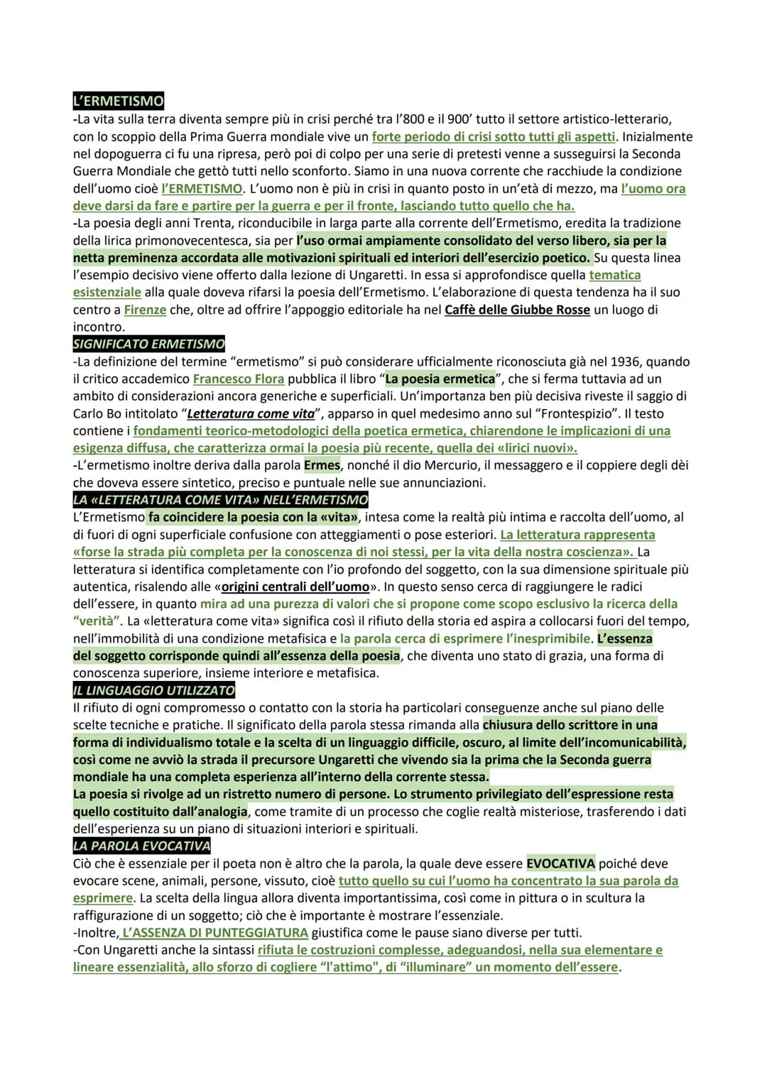 L'ERMETISMO
-La vita sulla terra diventa sempre più in crisi perché tra l'800 e il 900' tutto il settore artistico-letterario,
con lo scoppi
