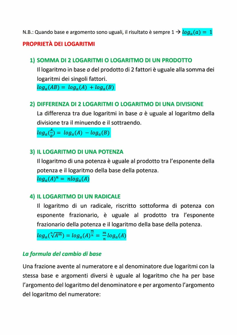 loga(b) = c
asi chiama base ed è un numero maggiore di 0 e diverso da 1;
b→ si chiama argomento ed è un numero maggiore di 0;
C è l'esponent