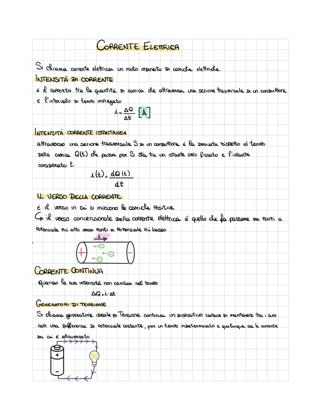 CORRENTE ELETTRICA
Si chiama corrente elettrica un moto orginato di cariche elettriche.
INTENSITA DI CORRENTE
è il rapporto tra la quantità 