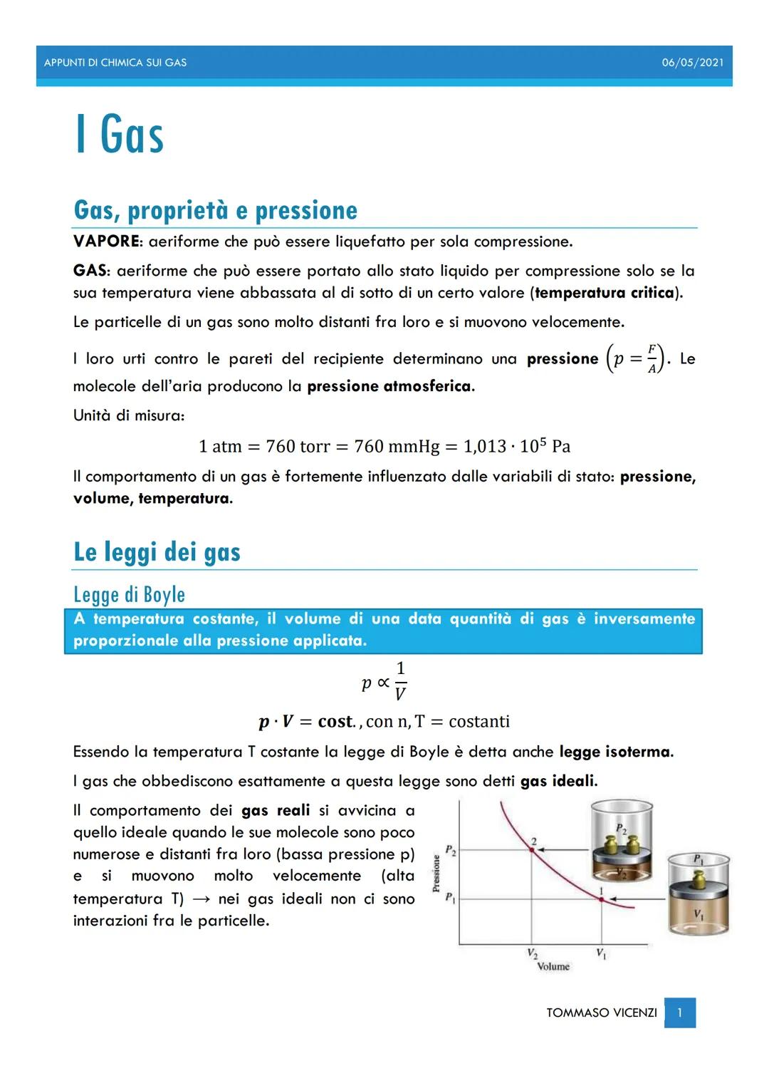 APPUNTI DI CHIMICA SUI GAS
| Gas
06/05/2021
Gas, proprietà e pressione
VAPORE: aeriforme che può essere liquefatto per sola compressione.
GA