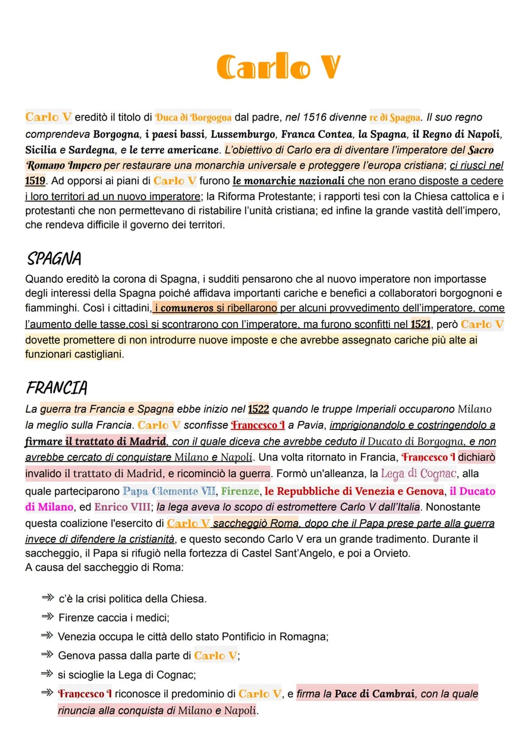 Carlo V
Carlo V ereditò il titolo di Duca di Borgogna dal padre, nel 1516 divenne re di Spagna. Il suo regno
comprendeva Borgogna, i paesi b